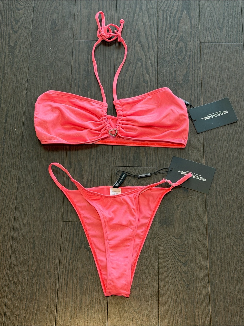 Pretty Little Thing neon pink shimmer bikini Size 6 BNWT